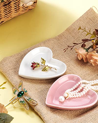 Image of JAMEND CLXP Pink Heart Jewelry Tray, Engagement Wedding Ring Dish Earring Holder for Newlyweds, Sweet Gift for Women, Ceramic. NO ROSE.