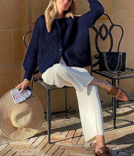 Image of Sumleno Womens Open Front Button Down Sweater Long Sleeve Y2k Chunky Knit Cardigan Trendy Fall Outfits Casual Knitwear Coats