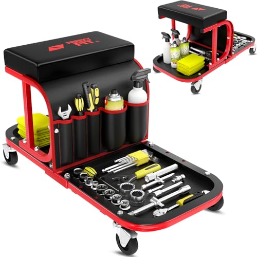 Rolling Stool with 5-Pocket Tool Bag