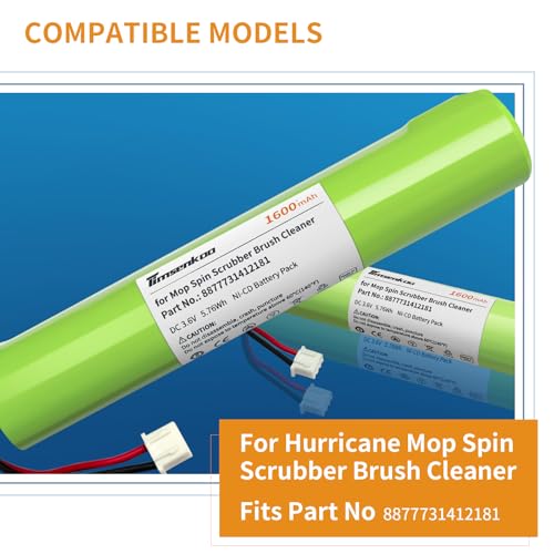 Image of Upgraded 1600mAh Battery Replacement for Hurricane Spin Brush Scrubber Mop Cleaner Spin-Scrubber Bathtub Part No. 8877731412181