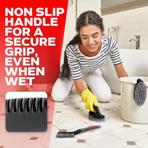 Image of KROYWEN Scrub Brush Set of 3pcs-Cleaning Shower Scrubber with Ergonomic Handle and Durable Bristles - Grout Cleaner Brush-Scrub Brushes for Cleaning, Bathroom /Shower /Tile /Kitchen /Floor /Bathtub /Carpet