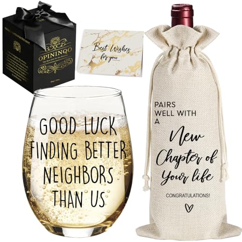 Opininqo Good Luck Finding Better Neighbors Than Us Wine Glass - Housewarming Gifts for Neighbors,...
