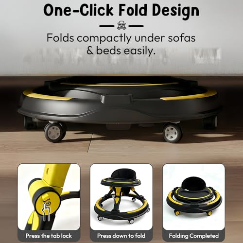 Image of StarAndDaisy Baby Walkers for 9+, 6-18 Month Baby boy & Girl 360 Walker for Kids for 6-24 Months with 7 Level Height Adjustment, Foldable Baby Walker with Smooth Wheels (Yellow-Black)