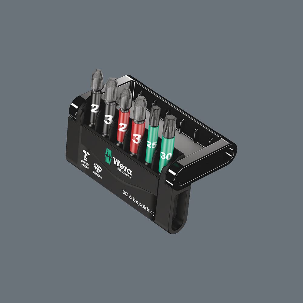Wera 05073890001 Bit-Check 6 Impacter 1 SB, 6 pièces, Multicolore