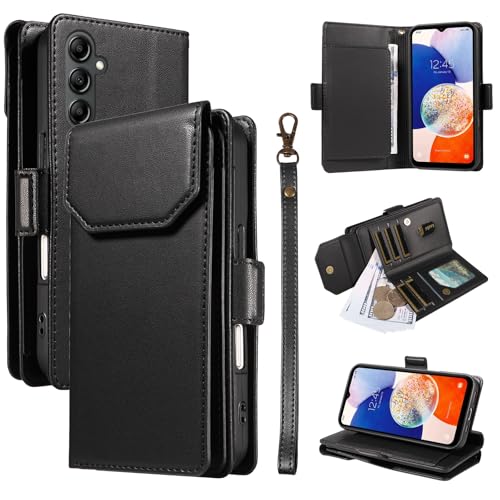 Étui portefeuille pour Samsung Galaxy A14 5G avec porte-cartes et dragonne noire