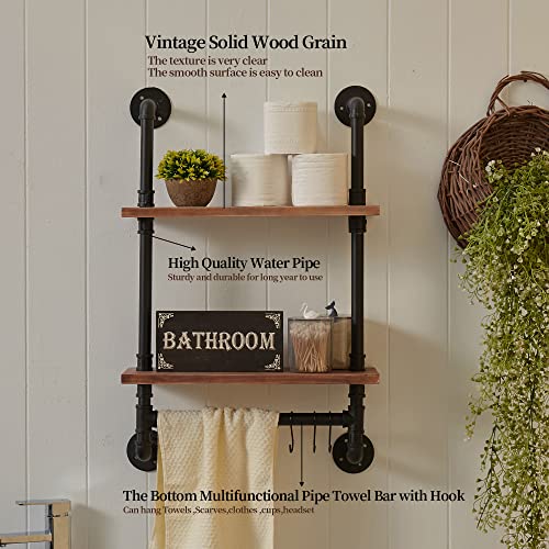 Rogmars Industrial Pipe Shelf Floating Shelves Bathroom,Industrial Pipe Shelving Farmhouse Bathroom Shelves With Towel Bar Towel Rack Over Toilet Industrial Shelf Rustic Wall Wood Shelves 19.7 Inch #TOP2