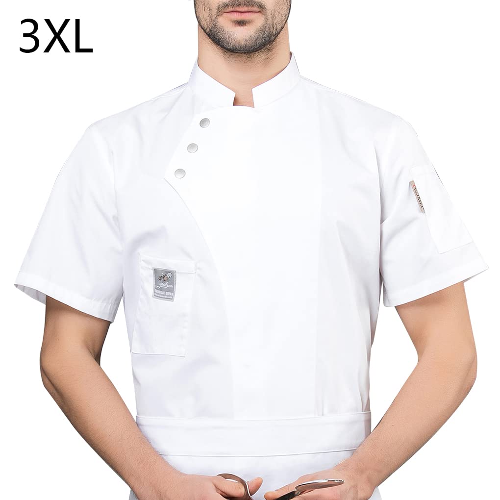 Chaqueta de chef, delantal de cocina, tres botones con bolsillos delanteros, ropa de verano, suministros de cocina para parrilla, restaurante, azul, XL