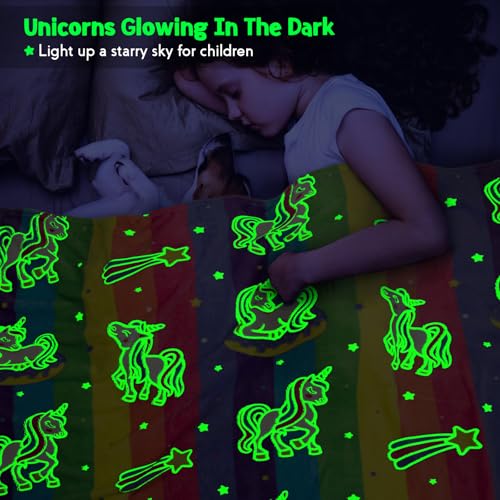 Image of Jekeno Glow in the Dark Blanket Unicorn Toys Gifts for Girls, 50 inchx 60 inch | Rainbow Blanket Birthday Christmas Halloween Presents for Age 1 2 3 4 5 6 7 8 9 10 12 13 Years Old Teen Child Toddler