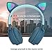 Kids Wireless Headphones Cat Ear Bluetooth Headphones with Flashing Led Light, SD Card Slot, FM,3.5 mm Audio Jack Wired Kids On Ear Headphones for Boys Girls Adults(Dark Blue)