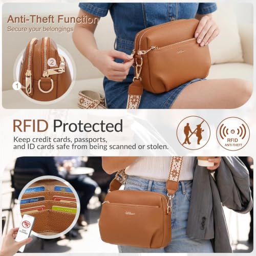 Image of Crossbody Bag for Women Vegan Leather Handbag Purse Anti Theft RFID | Stylish Designer Crossover Shoulder Bag Travel Daily| Wide Adjustable Shoulder Strap | Multi Pockets
