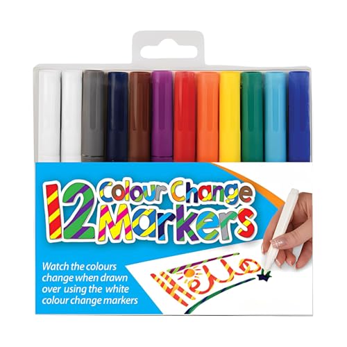 Office Zone 12 Colour Change Markers Set - Includes 10 Colour Markers & 2 White Colour Change Markers - Magical Colour Transformation with Special White Marker - Perfect for Art & Craft Projects