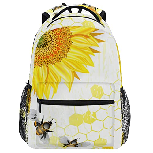Oarencol Mochila de panal de abeja de girasol, mochila de viaje, senderismo, camping, escuela, portátil, bolsa