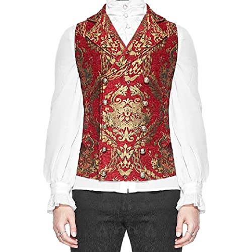 Darkrock Handmade Victorian Steampunk Edwardian Western Cavalier Waistcoat Vest Brocade Red/Gold Gothic Men's Vest3