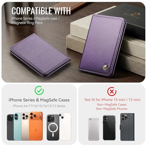 Image of Magnetic Wallet Card Holder with RFID Protection, PU Leather Slim Wallet, Strong Magnet Attachment for iPhone 18 /17 /16 /15 /14 /13 /12 Series Pro Max Plus Mini-Purple