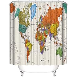 Cortina De Baño Mapa Del Mundo Cortinas de ducha de tela con mapa del mundo, impermeables, para baño, cortinas de cocina de secado rápido, lavables a máquina, con 12 ganchos, multicolor 72 x 72
