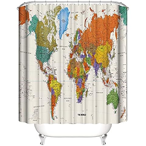 LIVETTY Waterproof World Map Shower Curtain Cover