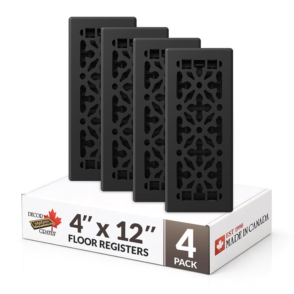 Photo 1 of Decor Grates 4-Pack AGH412-BLK Gothic Floor Register, 4x12", Textured Black