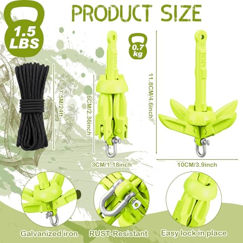 Image of MorningRo 1 Pack 1.5 /3.5 lb Marine Kayak Anchor Kit with 40ft Rope and Buoy Folding Grapnel Boat Anchor Kit Kayak Fishing Accessories for Small Boats, Canoe, SUP Paddle Boards