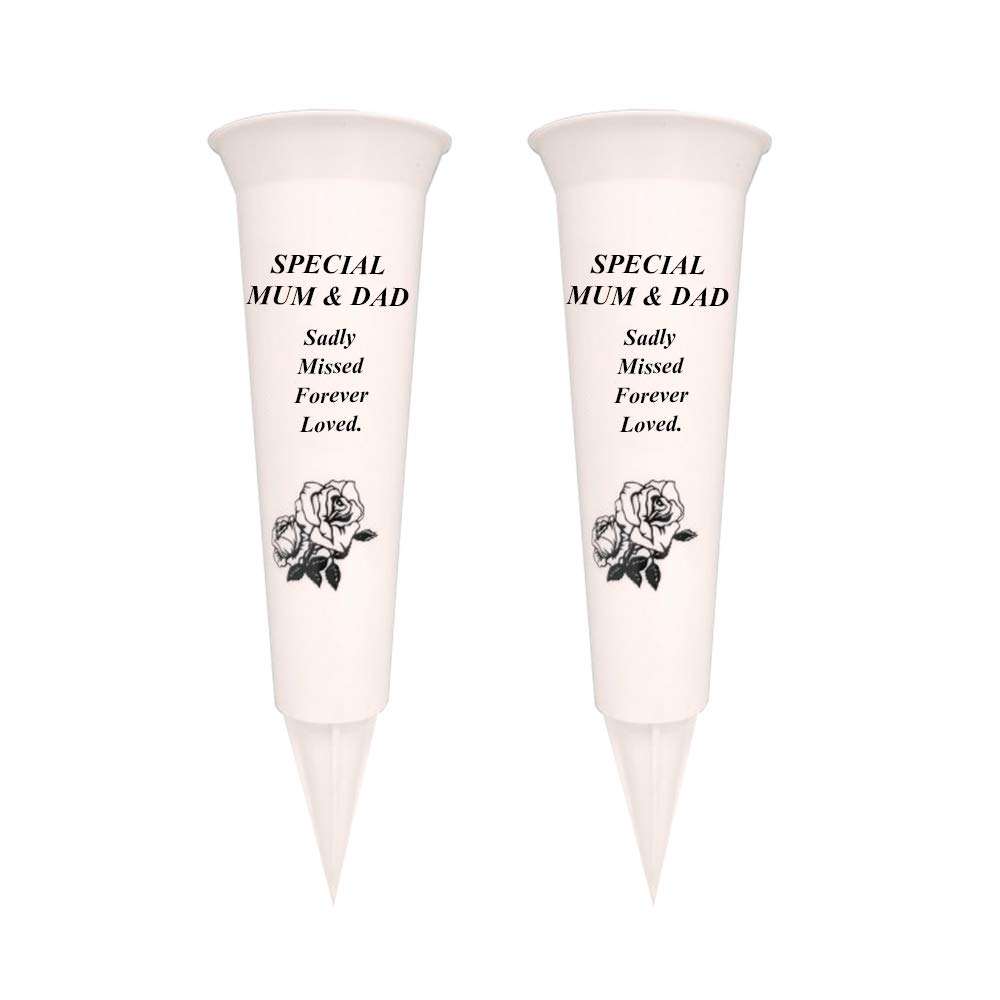Graveside Memorial Vases/Flower Holders Ornament (2 Spikes/Package), Engraved with a Funeral Verse | A Personalized Plastic Spike Grave Decoration Ornament for your Loved Ones (Special mum and dad)