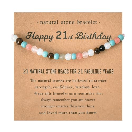 Happy 21st Birthday Gifts Bracelet for Daughter Granddaughter 21 Year Old Birthday Gifts for Her Best Friend Bday Gifts for Niece Sister Birthday Gift Ideas Natural Stone Bead Bracelets