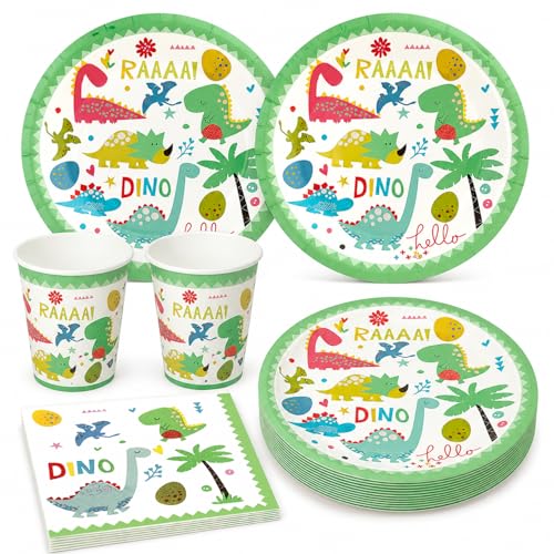 Image of Rozi Decoration Dinosaur Party Set 30Pcs Plates Glasses Napkins Cute Design
