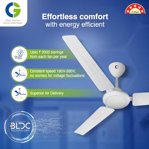 Image of CG Elite Air |BLDC Fan | 5 Star ceiling Fan | Energy efficient | Electricity bill saving upto 60% | 2+3 Year product warranty | 1200mm | Double ball bearing | 3 Blade Ceiling Fan (White)