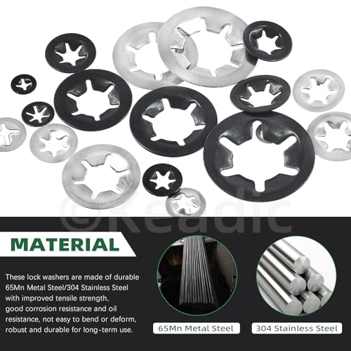 Keadic 208Pcs M2 M2.5 M3 M4 M5 M6 M8 M10 M12 Innenzahn Unterlegscheiben Sortiment Set, 304 Edelstahl und 65Mn Stahl Halteklammern Befestigungselemente für Automotive