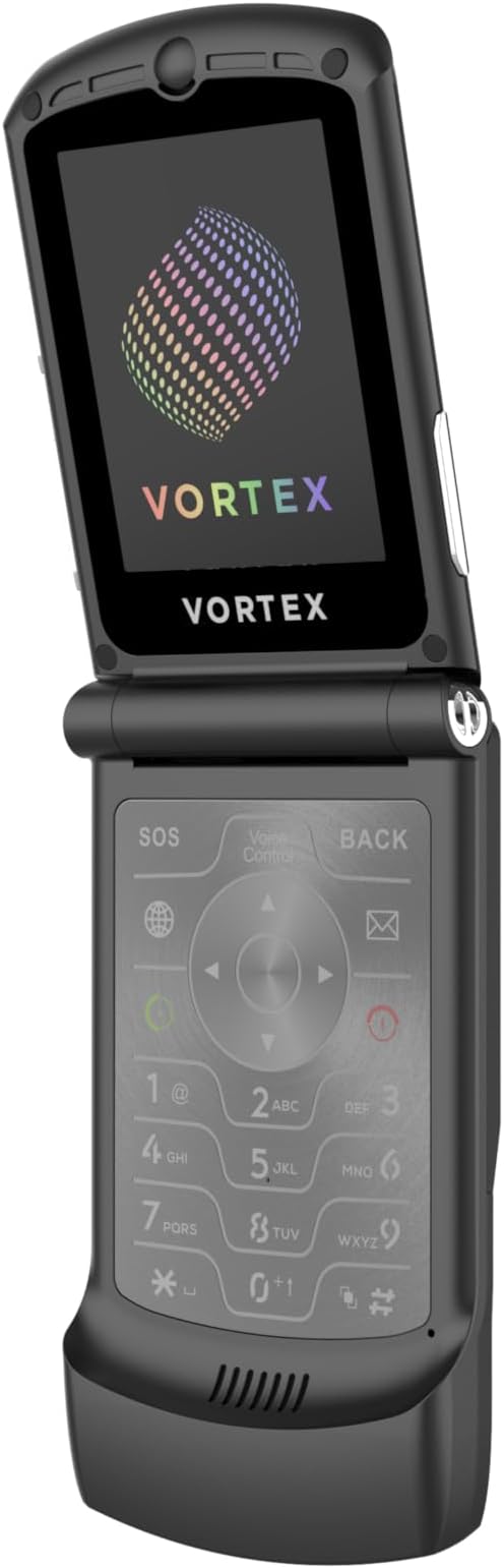 Vortex V3 4G LTE Flip Phone | Dual Display 2.4” Main + 1.2” Sub | Android 11 Go | Quad-Core 1.5GHz | 2GB RAM + 16GB Storage | Removable 1000mAh Battery | Type-C Charging