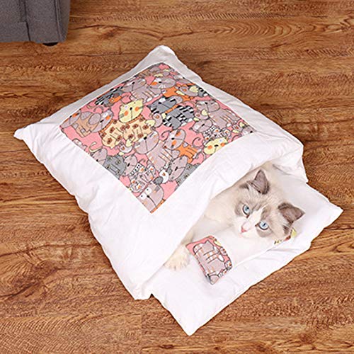 Ninhada de gato japonês saco de dormir de gato fechado removível e lavável colcha de gato inverno qu