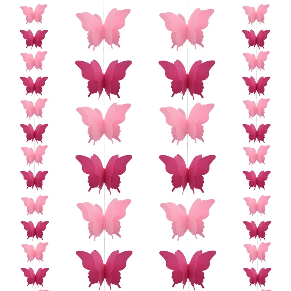 Bannière papillon papier 3D rose décoration suspendre soirée sans stress