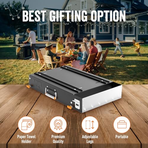 Yukon Glory™ Universal Portable Grill Table/Flat Top Grill Griddles Stand with Built in Grill Caddy - Designed to Fit Tabletop Blackstone Griddle & Many Others - Outdoor Cooking Camping & Tailgating