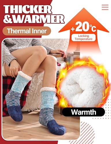 Anlisim Women Slipper Socks Non Slip Fuzzy Fluffy Thick Warm Cabin Cozy Comfy Soft Fleece Home Grips Socks2