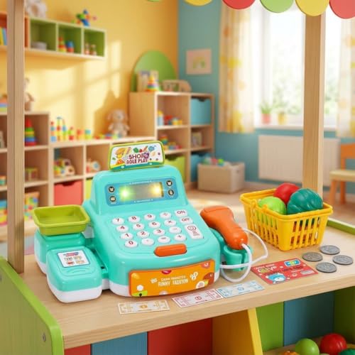 Image of FunBlast Cash Register Toy with Scanner, Swipe Machine, Credit Card, Coins, Cashier Desk Toys, Pretend Play Toys for Kids, Role Play Toy for 3+ Year Old Kids (Multicolor)