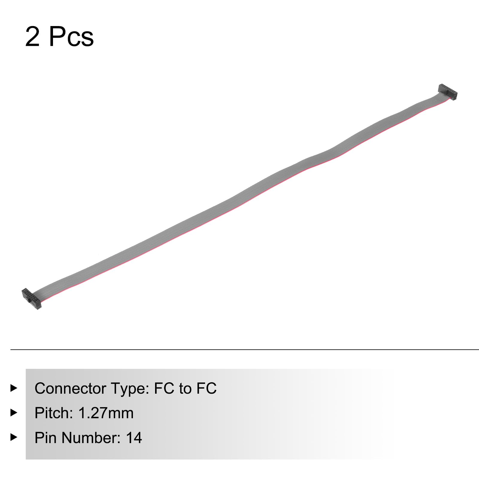 QUARKZMAN Cavo a Nastro Piatto Idc 14Pin, Passo 1,27 mm, connettore Fc a Fc, Lunghezza 30 cm, Filo Jumper Grigio per Computer, display Led, Dvd, 2 Pezzi