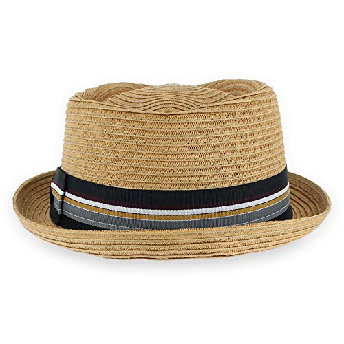 Image of Belfry Men /Women Summer Straw Pork Pie Trilby Fedora Hat in Blue, Tan, Black