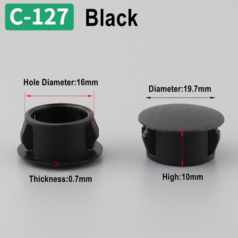 Przelotki kablowe do biurek, 50 szt. Biała plastikowa dekoracyjna zaślepka otworu meblowego, przelotka kablowa na biurko, czarna, okrągła, zatrzaskowa(Black,16mm)