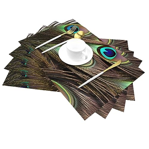 Sets de table plumes de paon lavables et tapis de table cuisine 45x30 cm
