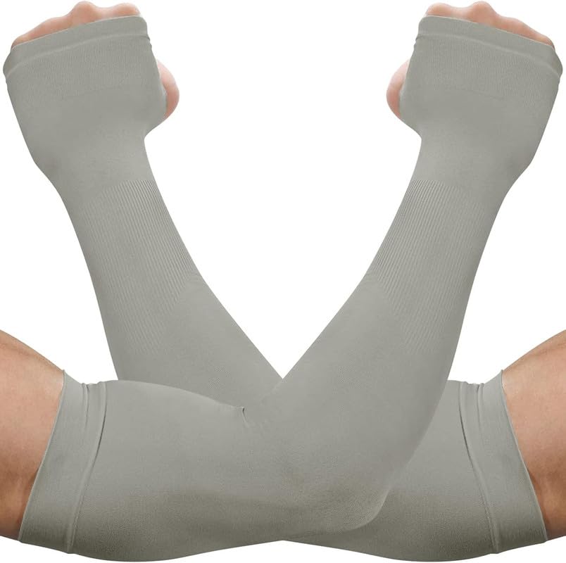 1 Pairs UV Protection Cooling Arm Sleeves, Women Men Summer Outdoor Sunblock Arm Cover with Thumb Hole_Grey-image-19