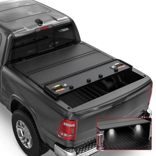 OSIAS 4-Fold 5.5FT Hard Solid Truck Bed Tonneau Cover 2009-2014 Ford F-150 F150 Styleside 67Inch Bed Cover with Led Light