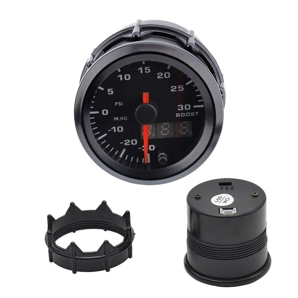 Indicatore di sovralimentazione universale per auto e camion 52 mm PSI 7 colori LED puntatore quadrante digitale doppio display indicatore elettronico