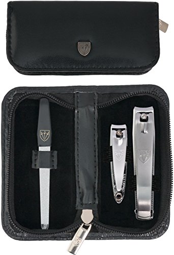 3 Swords Germany - brand quality 3 piece manicure pedicure grooming kit set for professional finger & toe nail care tool clipper fashion leather case in gift box, Made by 3 Swords (00811)