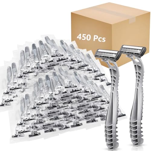 (450 Pack) Kheoxusa 3 Blade Disposable Razors,Three Blade Disposable Razors,Triple Blade Disposable Razors,Disposable Razors Individually Wrapped,Disposable Razor for Hotel,Airbnb,Travel,Tattoo-silver