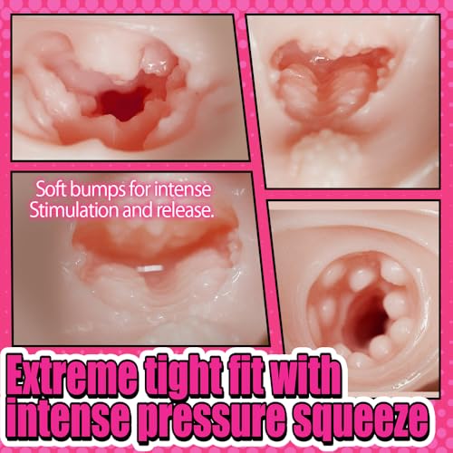 Image of 1.7lb Pocket Pussy 2 in 1 Male Masturbators - Realistic Design with High Stimulation, 8 Chain Rings and Universal Suction Cup, Adult Product for Men (Flesh)