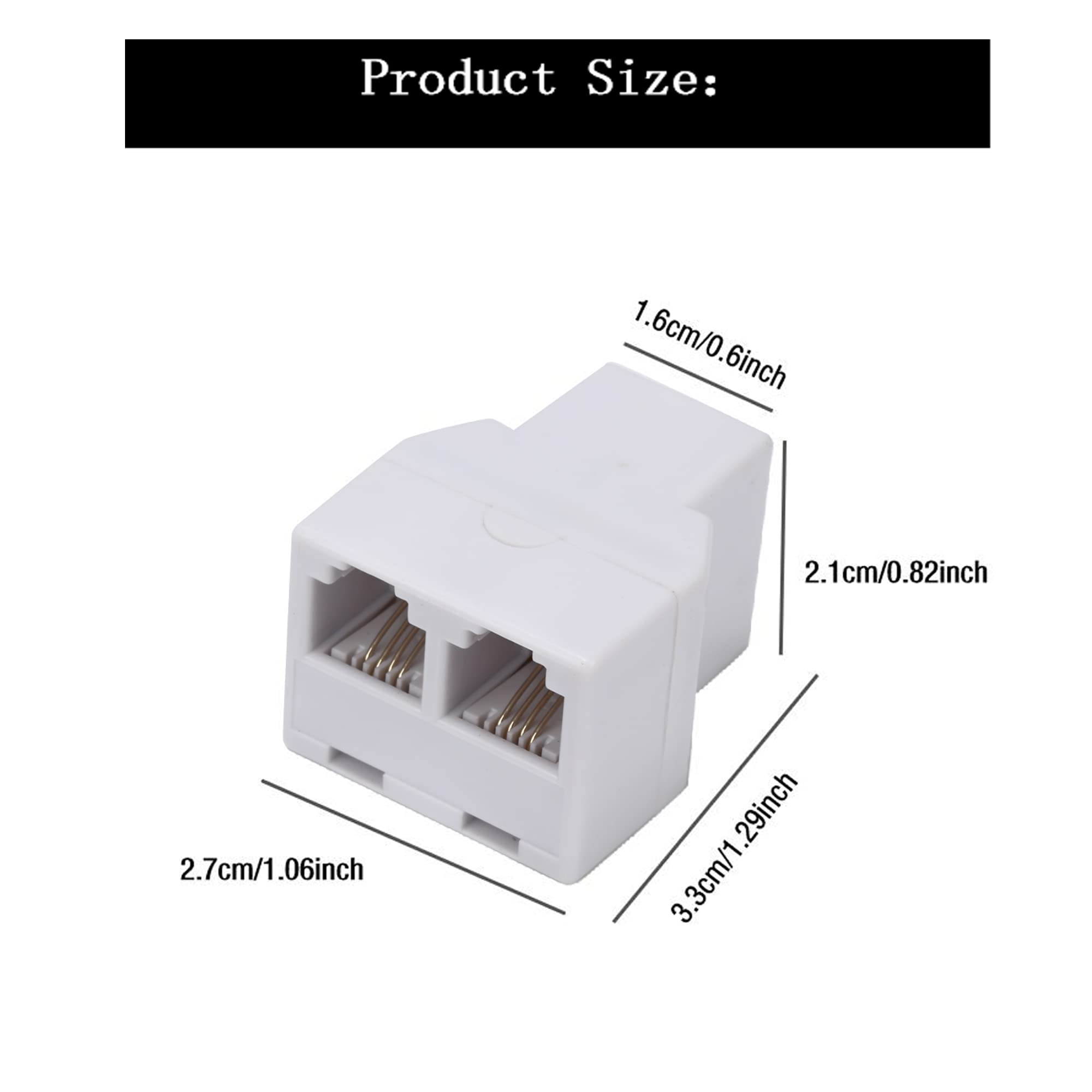 Telefonleitungs-Splitter, Telefon-Splitter, mit RJ11 6P4C Steckern, geeignet für Telefon, Faxgerät, Weiß, 2 Stück