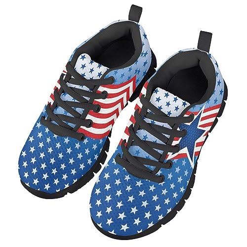 Marsvovo P26-P-YSFJ1381DV-B-34 American Flag Print Sneakers For Kids Flexible Lightweight Breathable Athletic Kids Running Shoes Comfortable Resistant Fashion Sports Walking Shoes Stars Size 3 Big Kid thumb #2