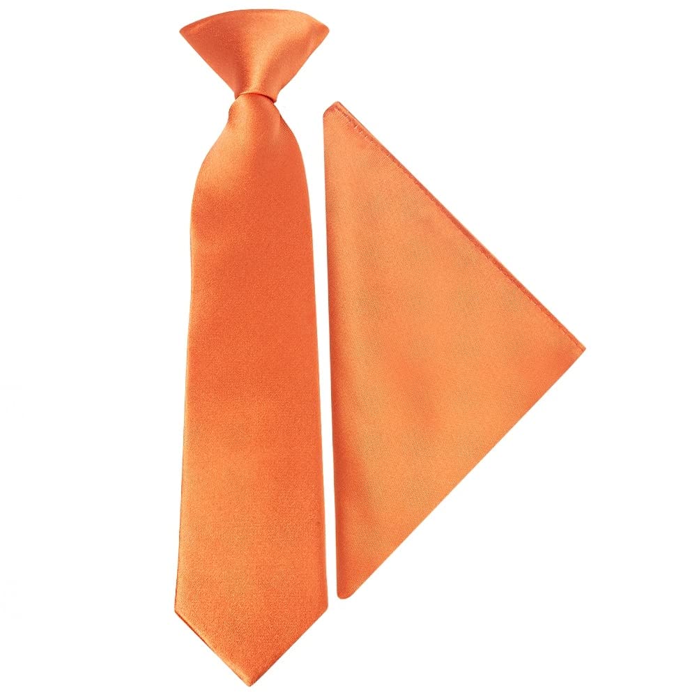 Ties R Us Boys Orange Pre Tied Burnt Satin Tie And Pocket Square Set Age 4-7