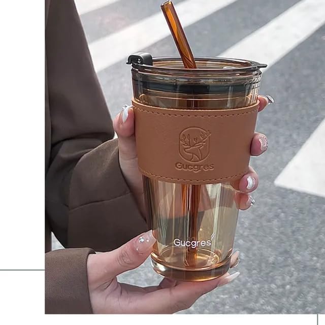 KiKiluxxa Glass Tumbler with Leather Grip Airtight Pack of 3 Multipurpose Drinking Coffee Sipper Mug with Lid and Straw (Sroza BR Tumbler 3) (B0CVFTLRFS) Amazon Price History, Amazon Price Tracker