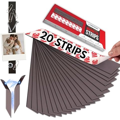 Magnetic Tape - Extra Magnetic Pull Strong 3M Adhesive Tape - Heavy Duty Thicker Magnet Strips - Flexible Flat Kitchen Magnets Sticky Wall Holder Whiteboard Fridge Organizer (1 x 6 in, 20 Pack) Cover