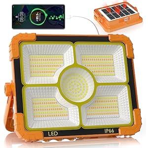 RISEMART Rechargeable Work Light, 466 LED Camping Light 100W Portable Floodlight with Solar Panel, 5 Modes IP66 Waterproof Outdoor Working Light for Fishing, Hiking, Repairing