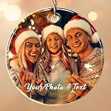 Bemaystar Personalized Christmas Ornaments with Photo Text - Custom Ornaments for Christmas Tree, Photo Ornament, Xmas Tree Decor, Personalized Xmas Gifts for Mom, Dad, Kids, Pets, Friends, Lovers
